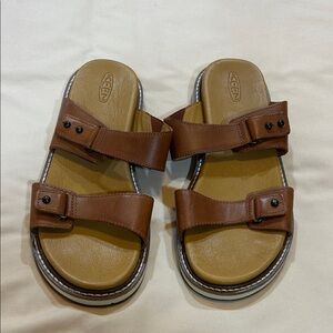 Keen Lana Brown Leather Slide Sandals Size 8